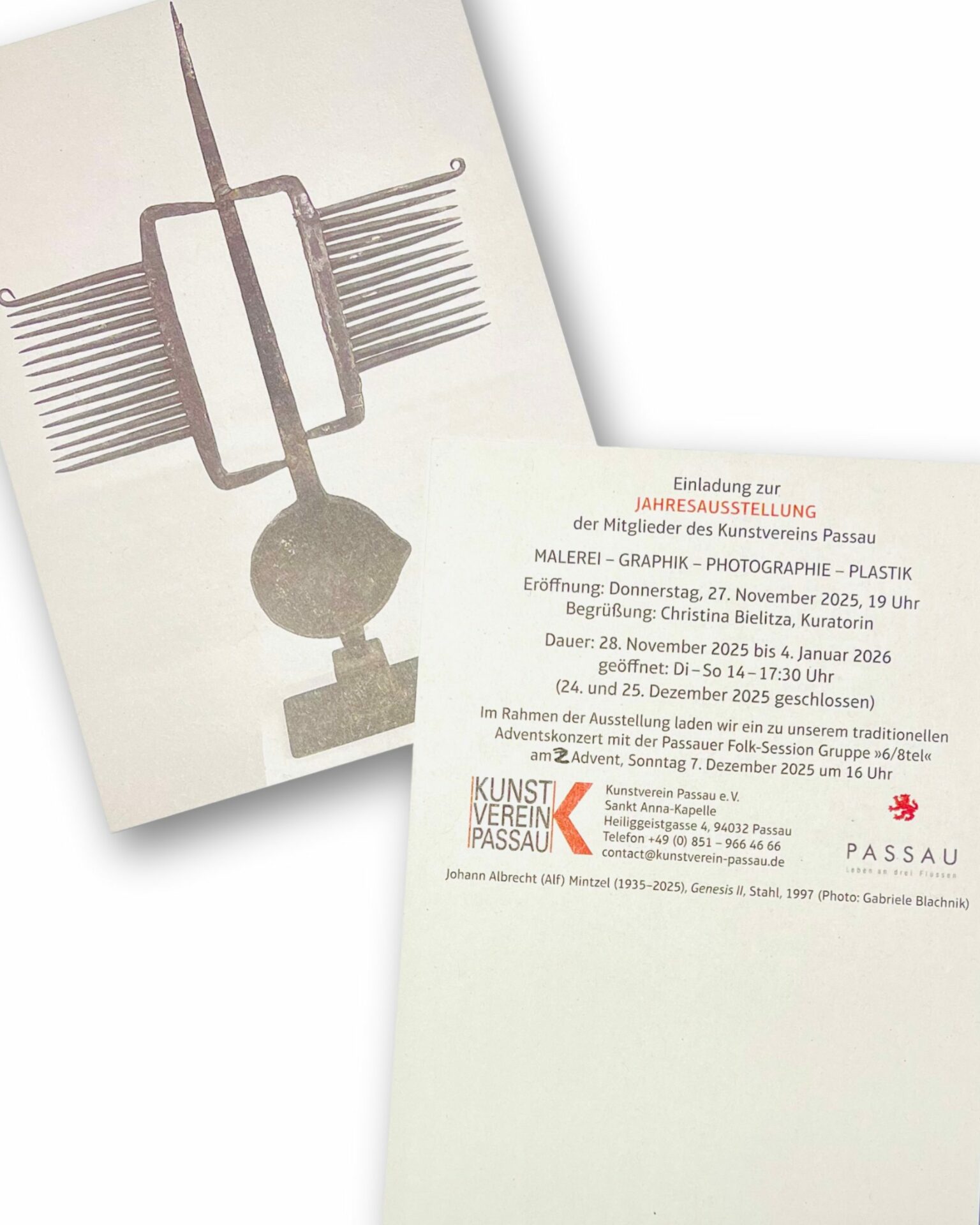 Einladungskarte für die Jahresausstellung des Kunstverein Passau 2025